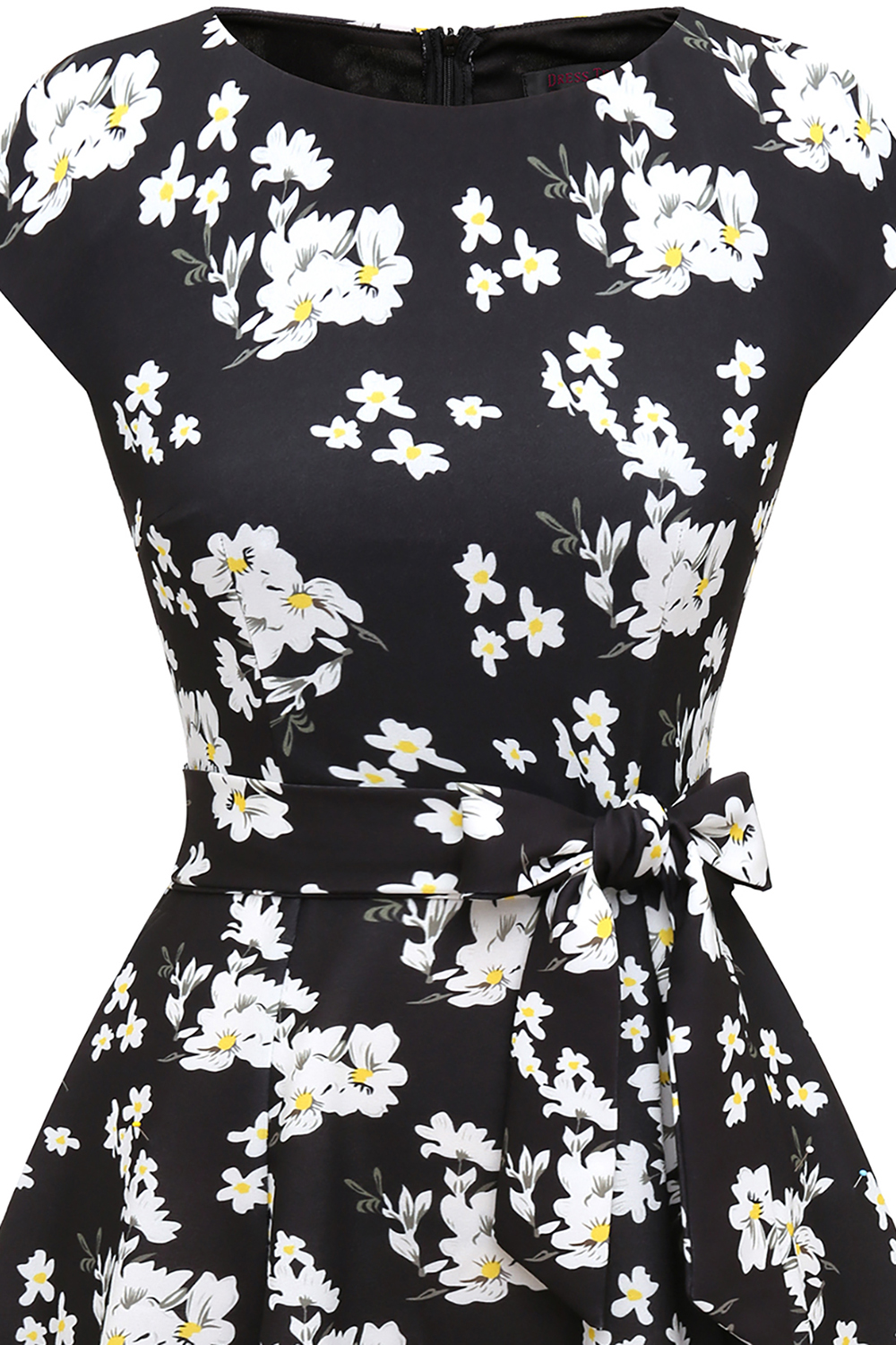 Black White Flower 2024 Women's Floral Cocktail, Tea Length Wedding Guest Dresses - Vintage, Graduation, Prom & Bridesmaid with Cap Sleeves