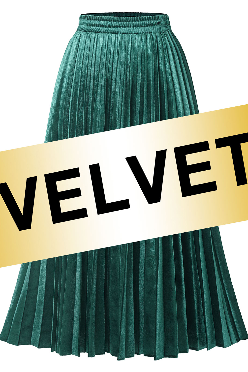 Classic Ruched Solid Color Velvet Midi Skirt