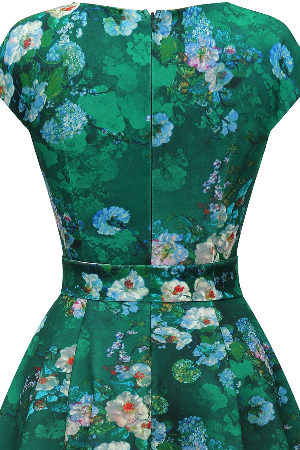 Green Flower 2024 Women's Floral Cocktail, Tea Length Wedding Guest Dresses - Vintage, Graduation, Prom & Bridesmaid with Cap Sleeves