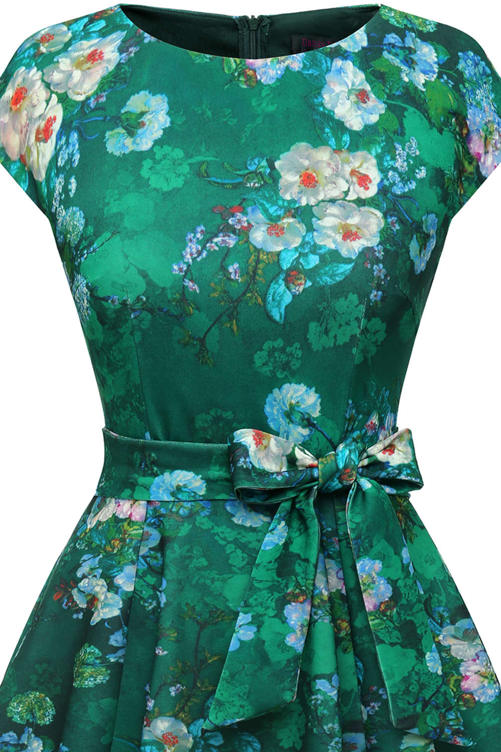 Green Flower 2024 Women's Floral Cocktail, Tea Length Wedding Guest Dresses - Vintage, Graduation, Prom & Bridesmaid with Cap Sleeves