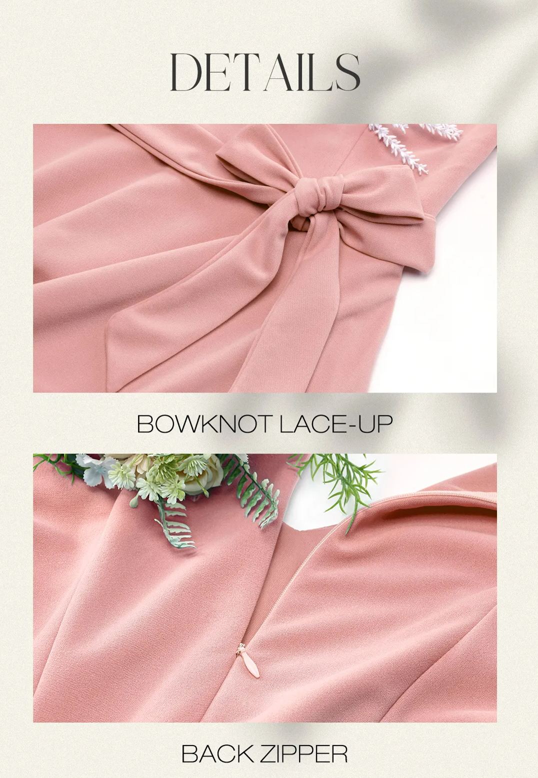 Blush Cocktail Dress for Women Elegant & Chic V-Neck Double Bell Sleeve Formal Modest Church Dress for Wedding Guest