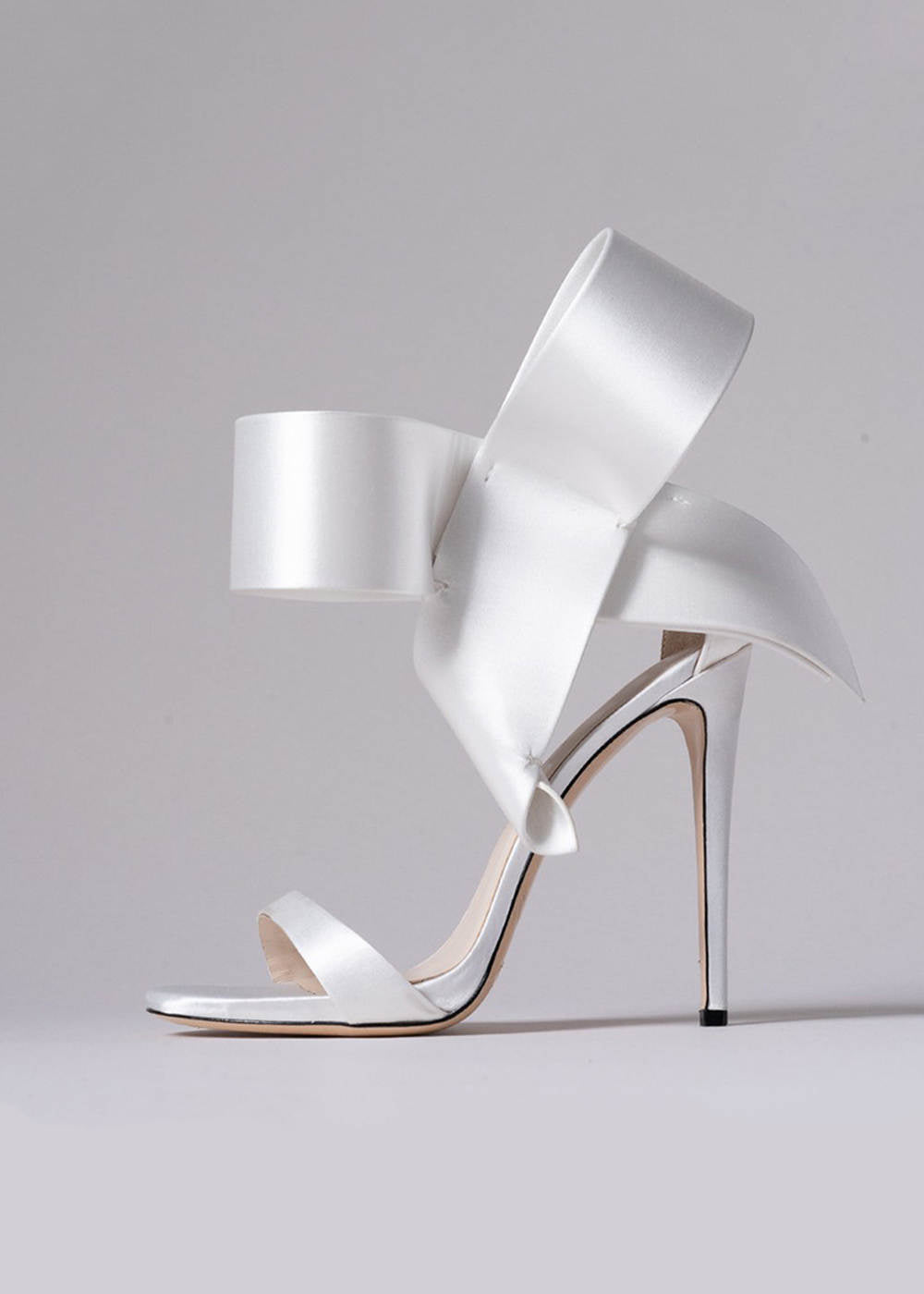 Leely Large Bow Knot Stiletto Heel Strap Sandals for Women Satin White Bow Pump Heels