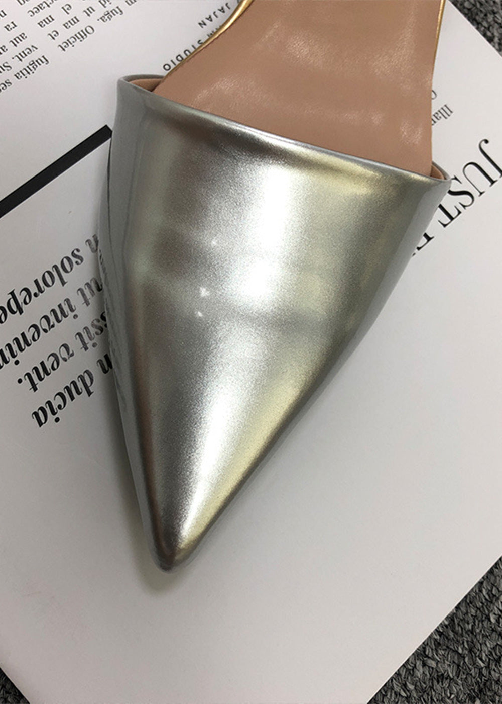 Silver PU Pointed Toe Slingback Pump Heels