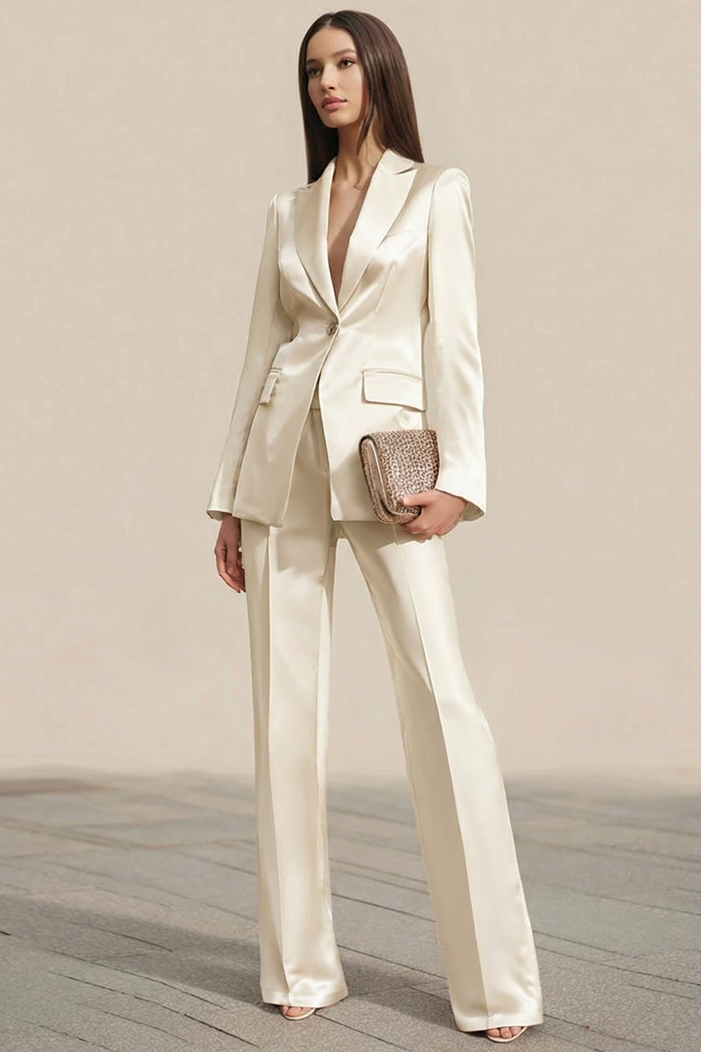 Dusty Rose Satin One Button 2 Piece Slim Fit Business Suits with Sleeves