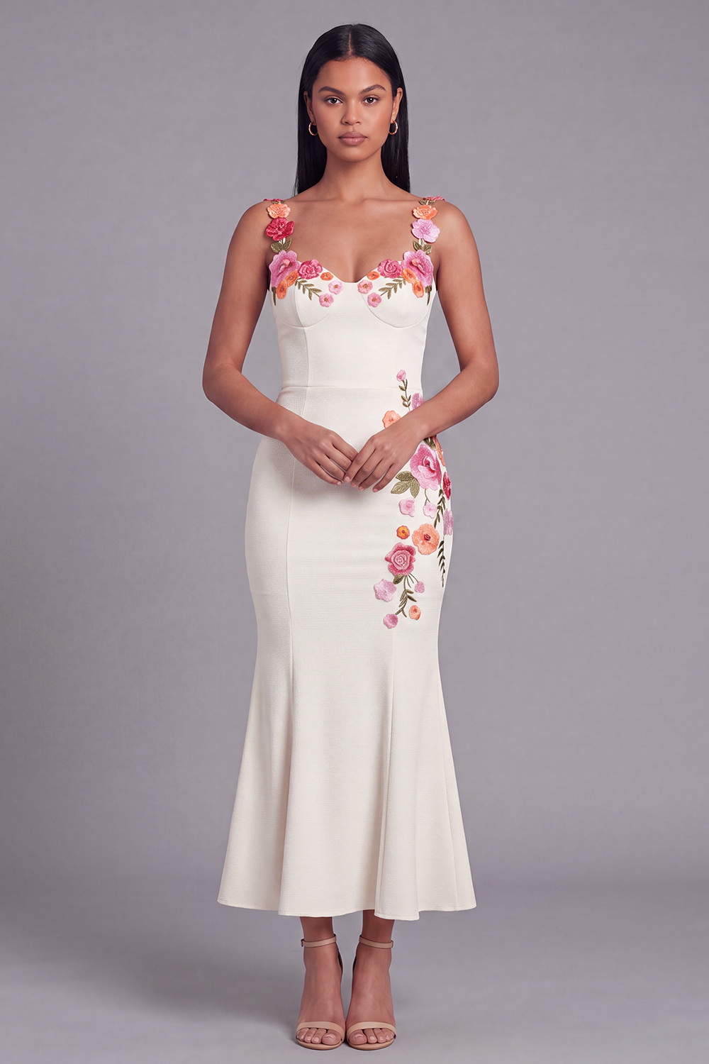 Light Yellow Mermaid Thick Straps Floral Maxi Beach Wedding Guest Dress