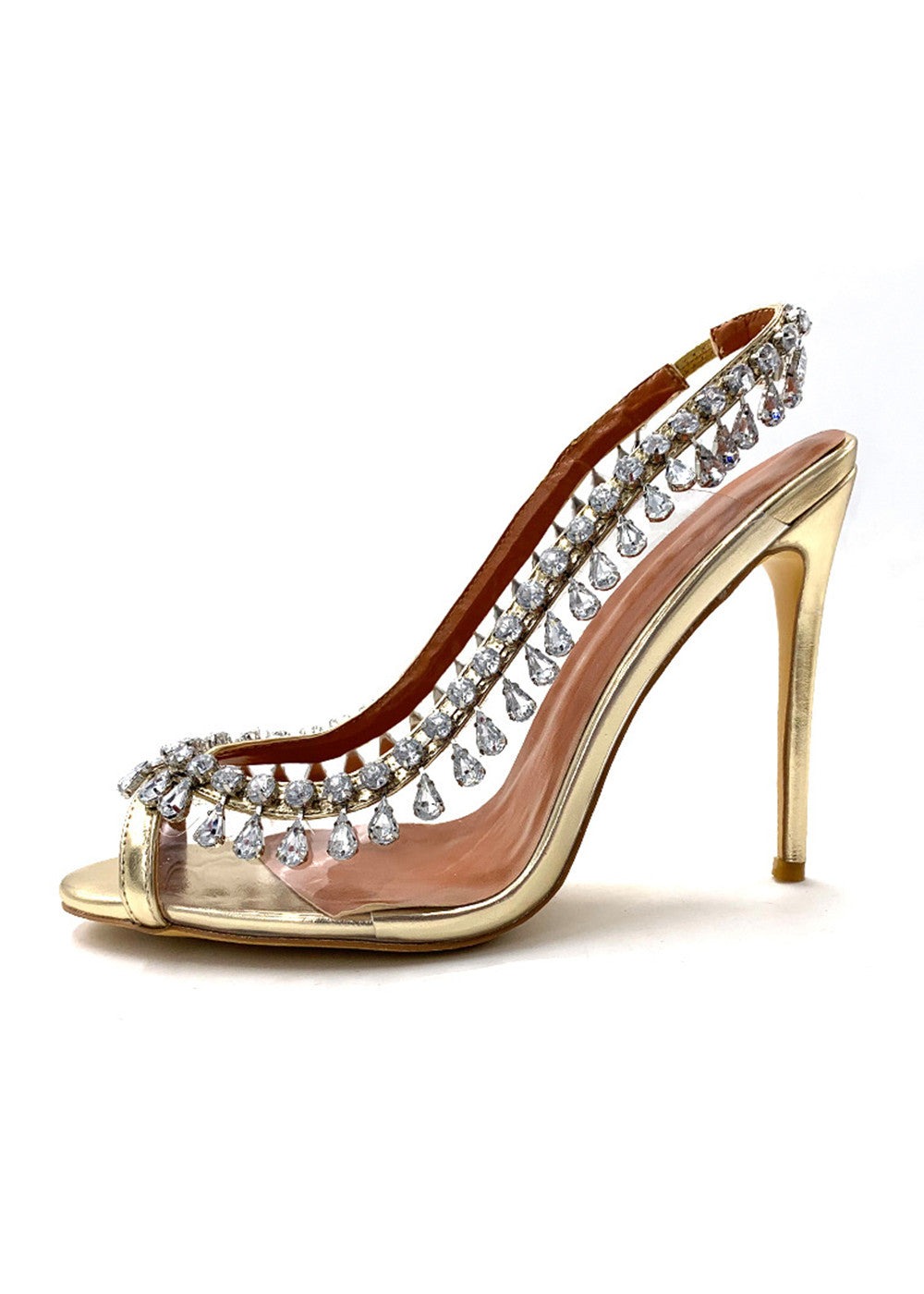 Rhinestone Peep Toe Slingback High Heel