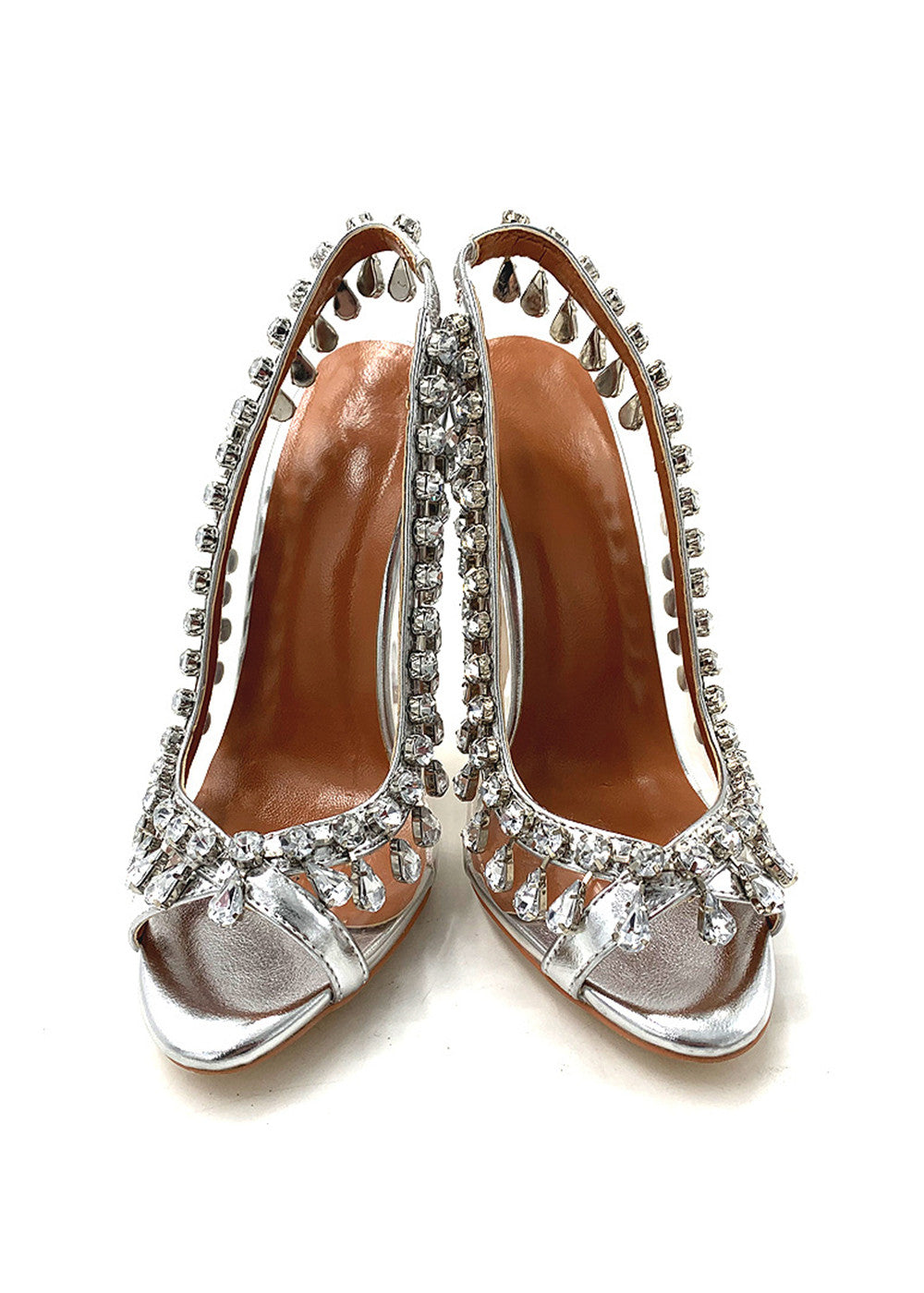 Rhinestone Peep Toe Slingback High Heel