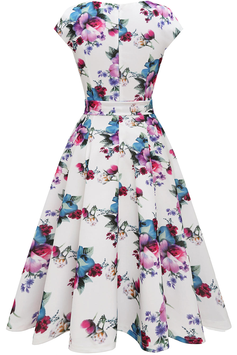 White Flower 2024 Women's Floral Cocktail, Tea Length Wedding Guest Dresses - Vintage, Graduation, Prom & Bridesmaid with Cap Sleeves