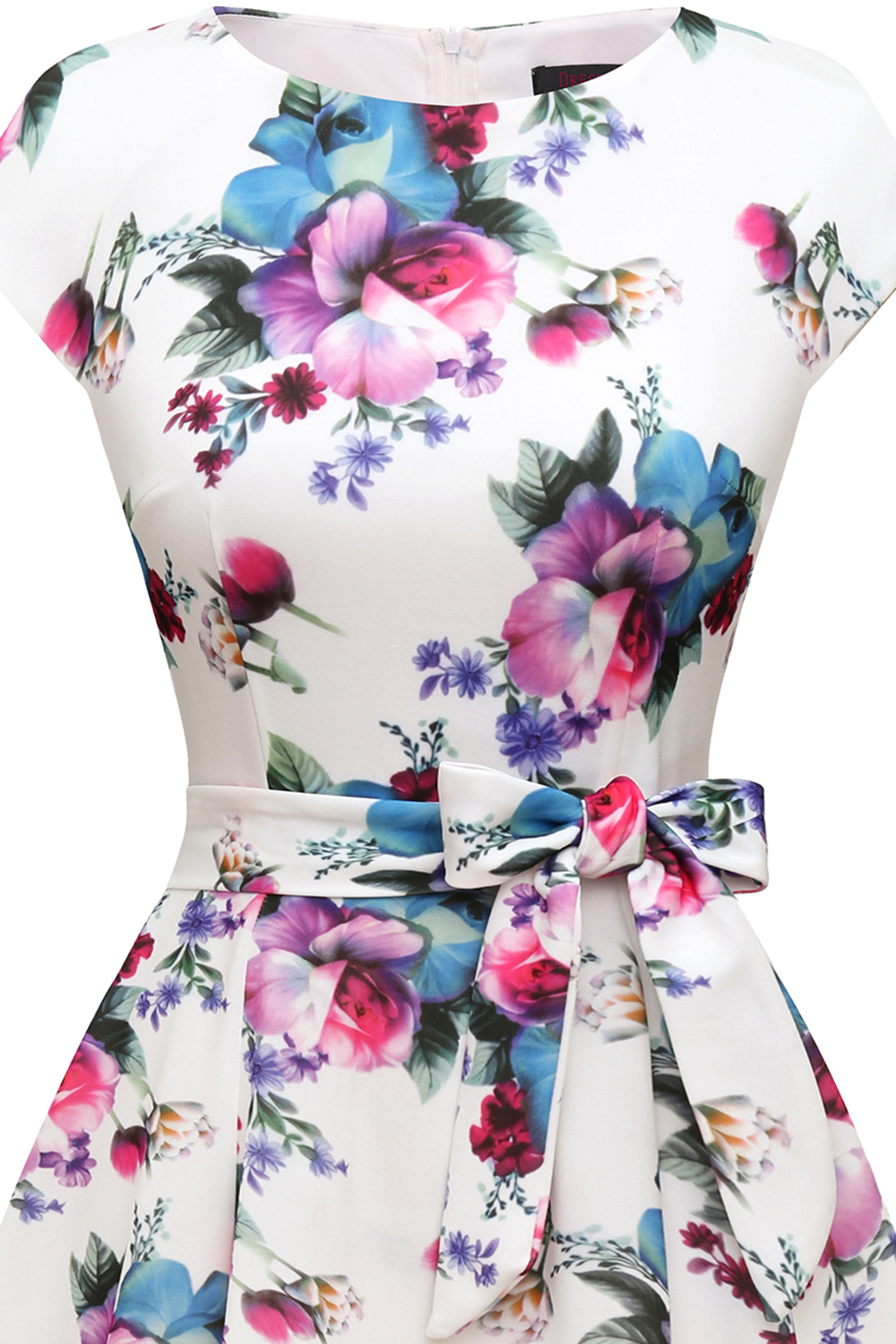 White Flower 2024 Women's Floral Cocktail, Tea Length Wedding Guest Dresses - Vintage, Graduation, Prom & Bridesmaid with Cap Sleeves