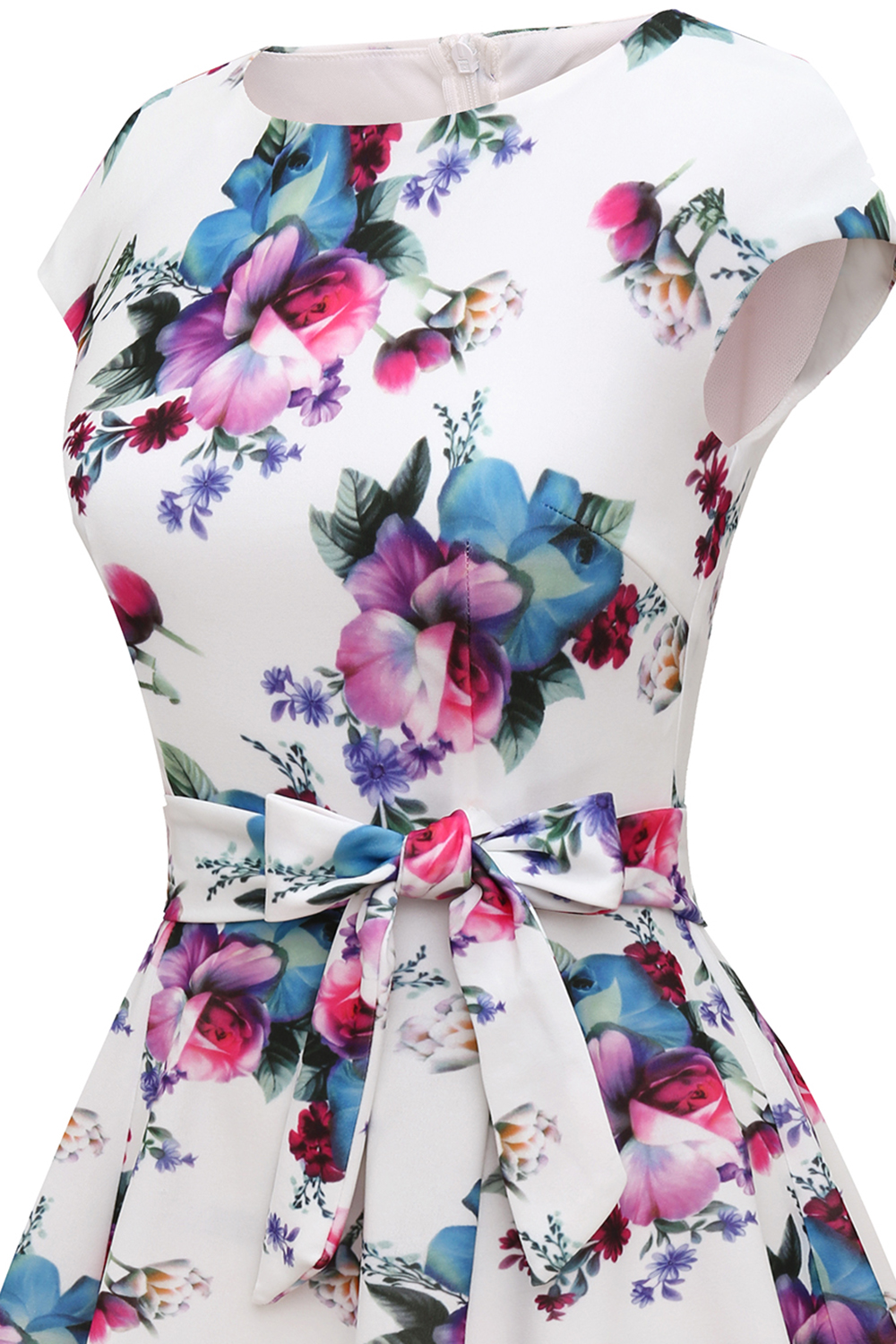 White Flower 2024 Women's Floral Cocktail, Tea Length Wedding Guest Dresses - Vintage, Graduation, Prom & Bridesmaid with Cap Sleeves