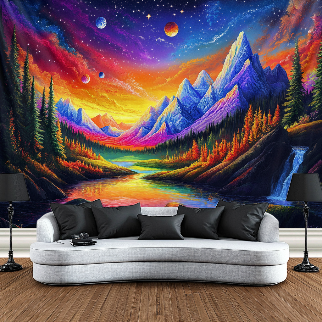 Unihometex Tapestry Blacklight Tapestry UV Reactive Glow in the Dark Wall Hanging Tapestry Wall Art Mural for Living Room Bedroom Home Decoration