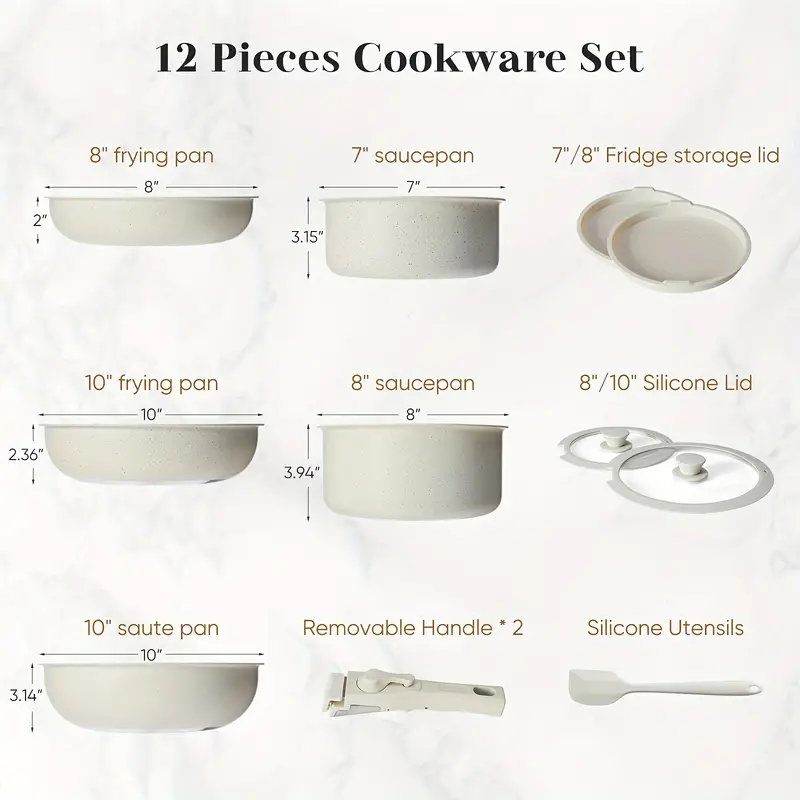 12 pcs pots and pans set nonstick kitchen cookware set with detachable handle induction cookware dishwasher oven safe beige details 2