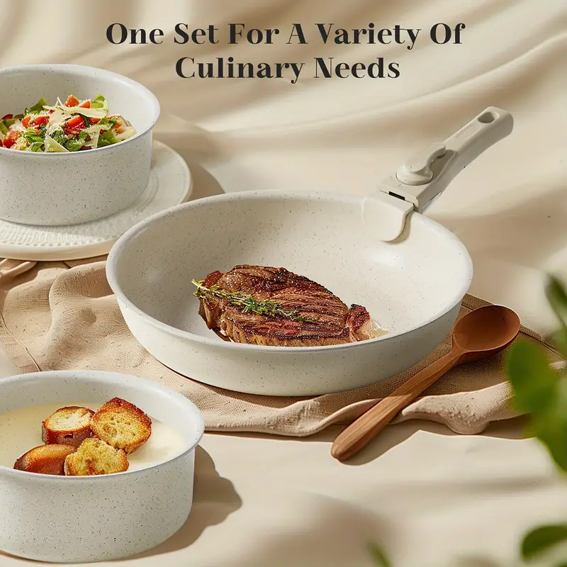 12 pcs pots and pans set nonstick kitchen cookware set with detachable handle induction cookware dishwasher oven safe beige details 3
