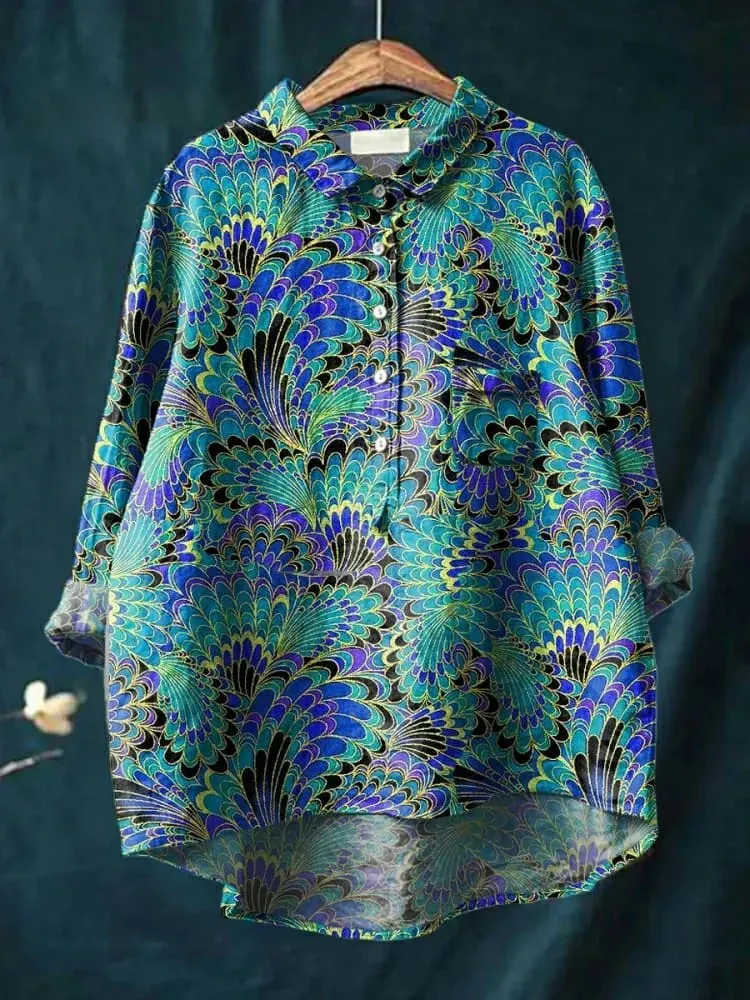 Women's Retro Geometry Art Print Casual Cotton And Linen Shirt