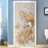 3D Door Wallpaper Peel and Stick Golden Flowers Self Adhesive 3D Door Stickers