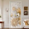 3D Door Wallpaper Peel and Stick Golden Flowers Self Adhesive 3D Door Stickers