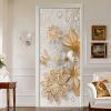 3D Door Wallpaper Peel and Stick Golden Flowers Self Adhesive 3D Door Stickers
