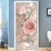 3D Door Wallpaper Peel and Stick Pink Rose Self Adhesive 3D Door Sticker