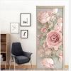 3D Door Wallpaper Peel and Stick Pink Rose Self Adhesive 3D Door Sticker