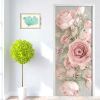 3D Door Wallpaper Peel and Stick Pink Rose Self Adhesive 3D Door Sticker