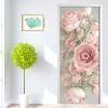 3D Door Wallpaper Peel and Stick Pink Rose Self Adhesive 3D Door Sticker