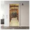 3D Door Stickers Retro Bookshelf Letters Wood Grain PVC Door Decals Peel and Stick
