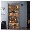 3D Door Stickers Retro Bookshelf Letters Wood Grain PVC Door Decals Peel and Stick