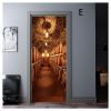 3D Door Stickers Retro Bookshelf Letters Wood Grain PVC Door Decals Peel and Stick