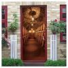 3D Door Stickers Retro Bookshelf Letters Wood Grain PVC Door Decals Peel and Stick