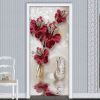 3D Door Wallpaper Peel and Stick Red Flowers Self Adhesive 3D Door Stickers