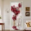 3D Door Wallpaper Peel and Stick Red Flowers Self Adhesive 3D Door Stickers