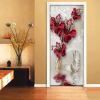 3D Door Wallpaper Peel and Stick Red Flowers Self Adhesive 3D Door Stickers