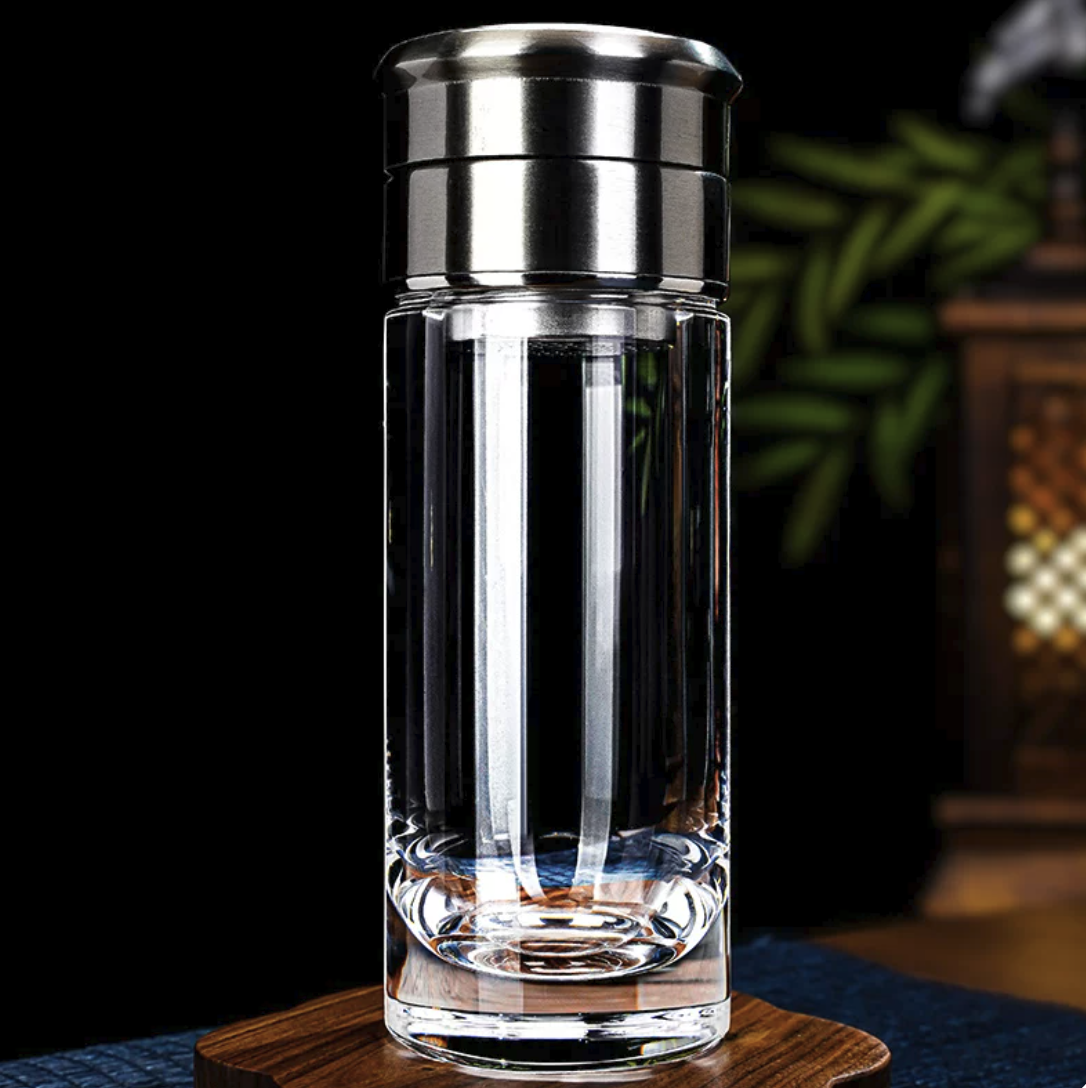 Premium Hand-Polished Crystal Tea Tumbler - Heat-Resistant Double Wall Travel Mug with Tea Infuser, Portable High-End Teaware for Office & Car