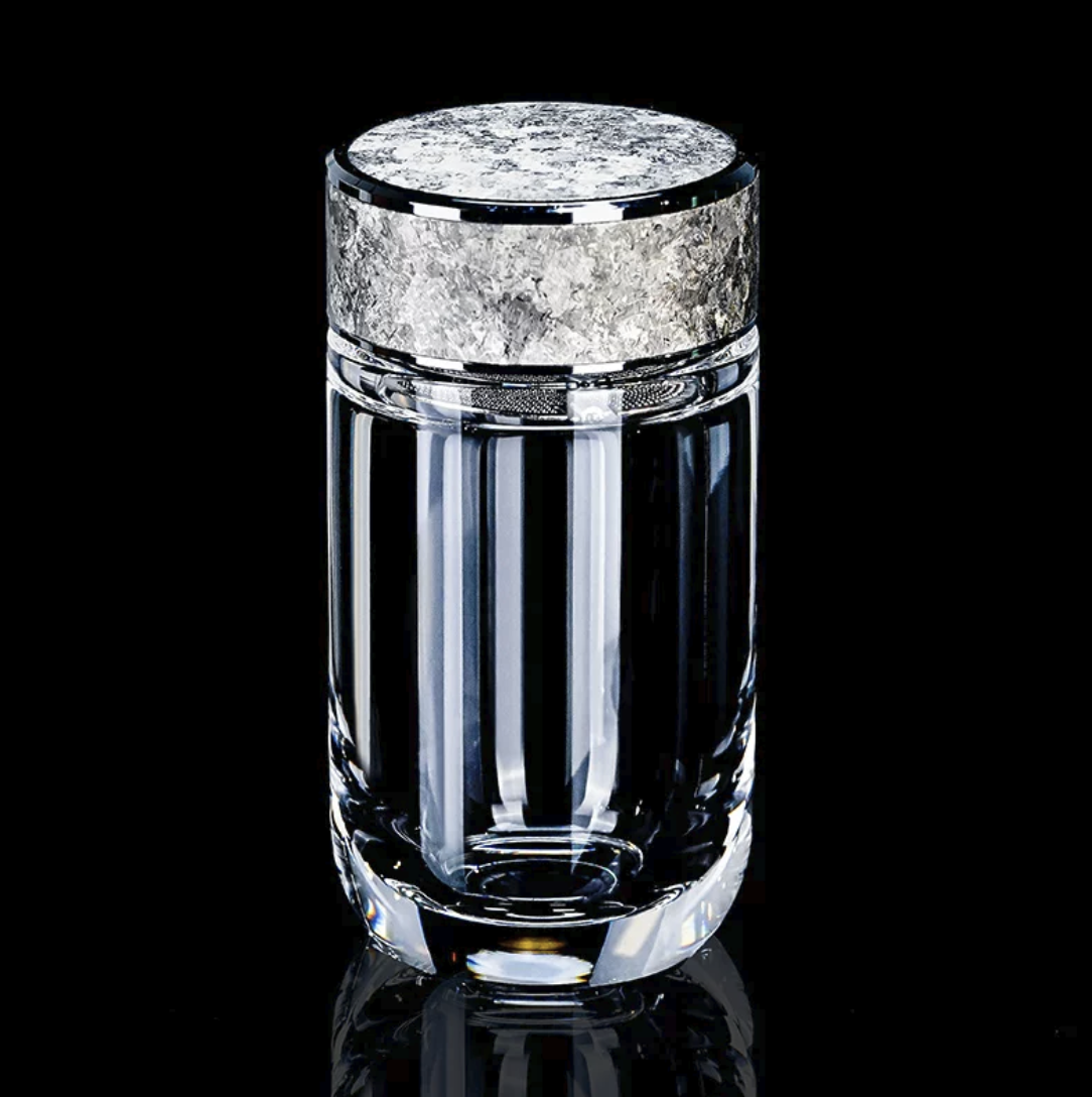 Premium Crystal Tea Tumbler with Textured Titanium Lid - Heat-Resistant Portable Travel Mug for Men, Leakproof Executive Teaware for Office, Car & Business