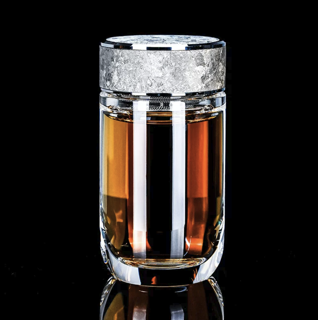 Premium Crystal Tea Tumbler with Textured Titanium Lid - Heat-Resistant Portable Travel Mug for Men, Leakproof Executive Teaware for Office, Car & Business