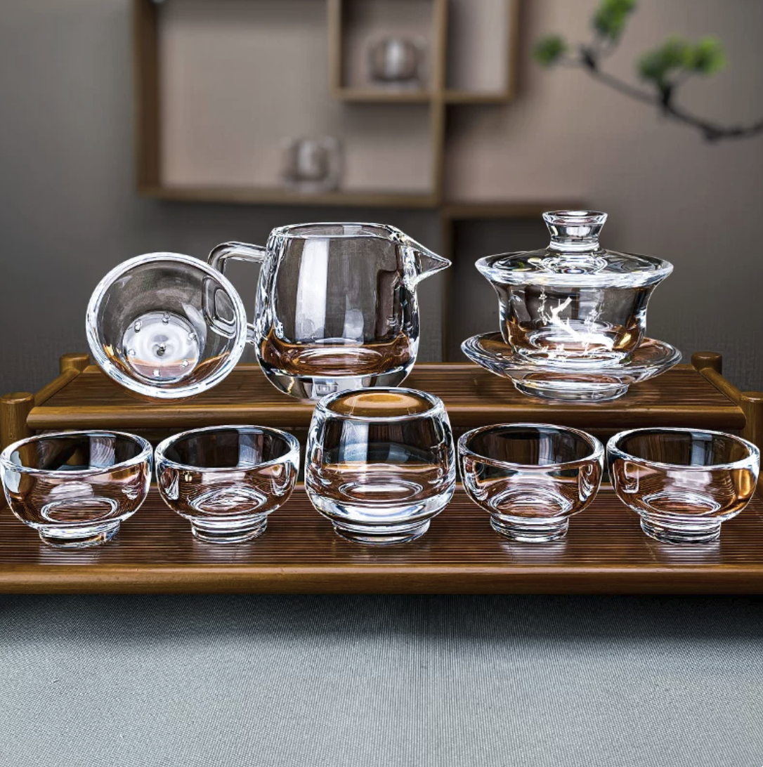 Premium Crystal Kung Fu Tea Set - Heat-Resistant Clear Gaiwan Teapot, Fairness Pitcher & Tasting Cups, Complete High-End Traditional Teaware Gift Collection