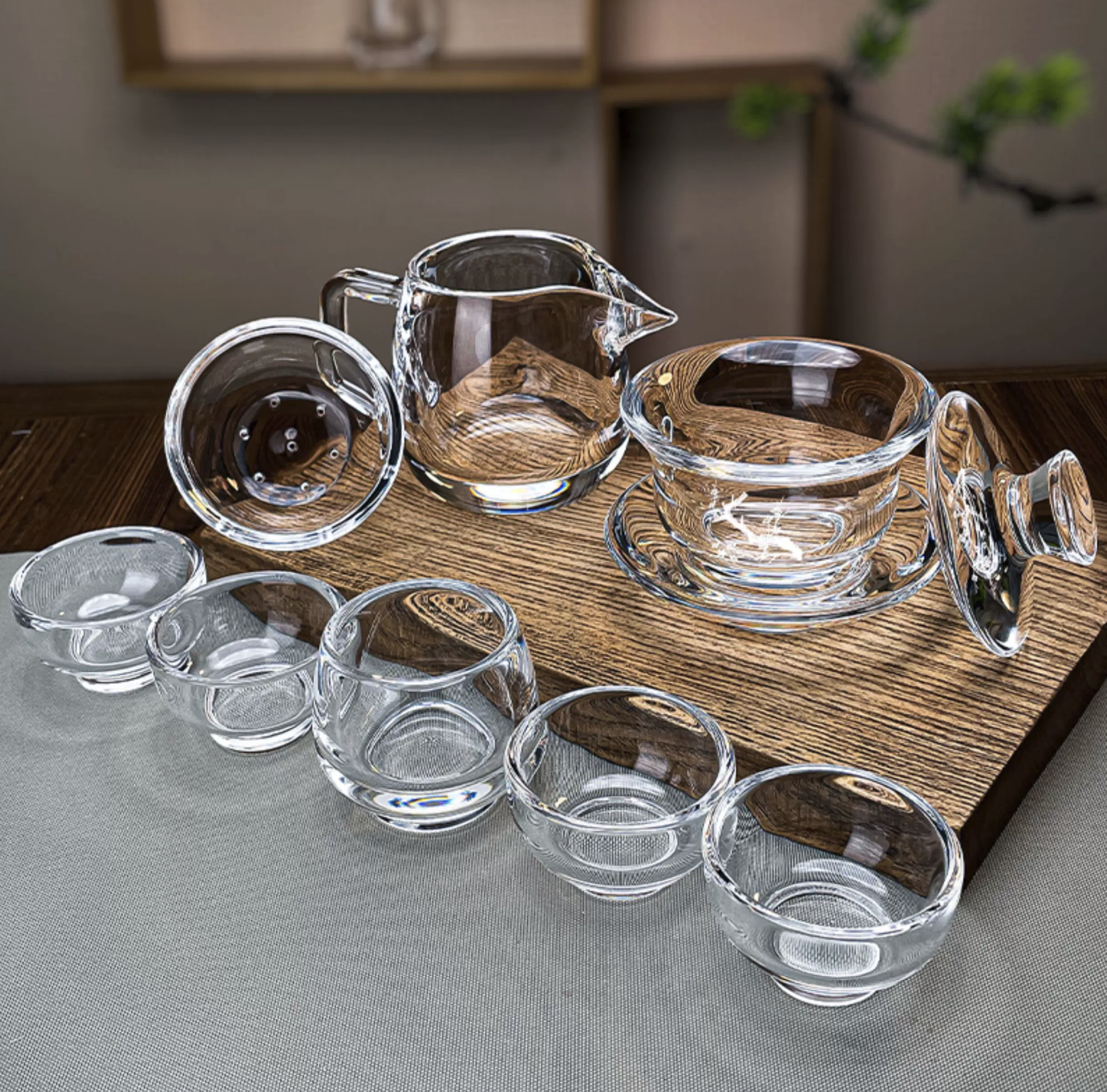 Premium Crystal Kung Fu Tea Set - Heat-Resistant Clear Gaiwan Teapot, Fairness Pitcher & Tasting Cups, Complete High-End Traditional Teaware Gift Collection