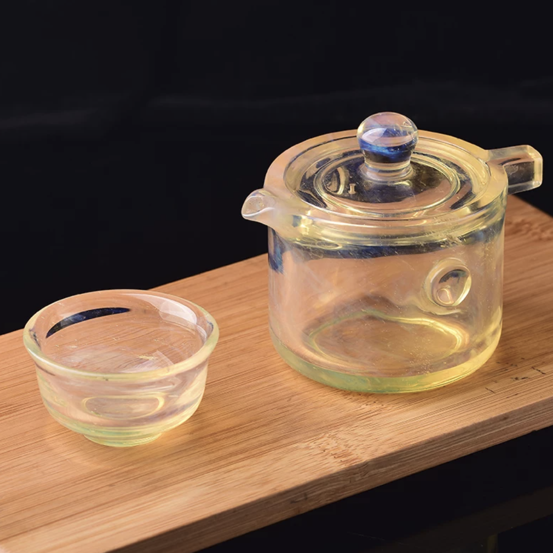 Handcrafted Yellow Crystal Gongfu Tea Set – Small Tea Pot with Matching Cup for Chinese Tea Ceremony