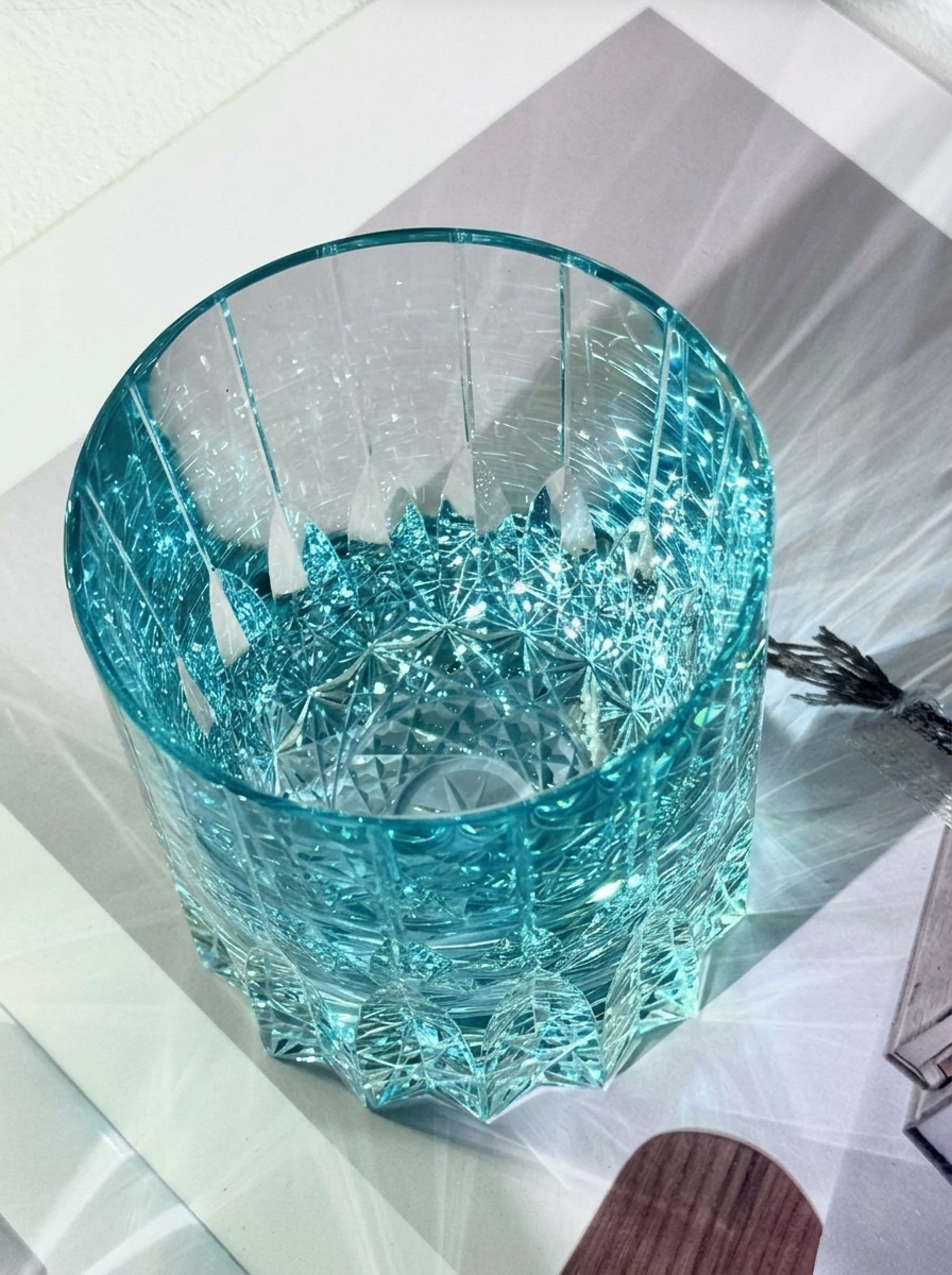 Premium Hand-Cut Starburst Whiskey Glass | Rare Aquamarine Crystal Tumbler Gift for Her