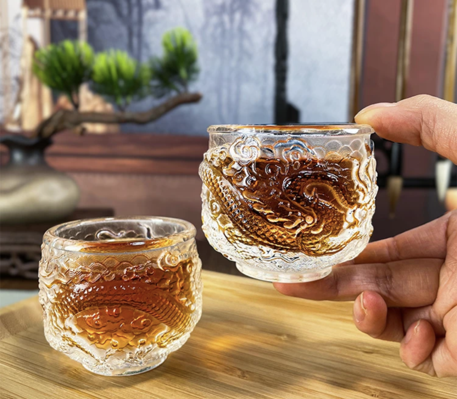 Crystal Glass - Handmade Dragon Pattern Lotus Crystal Cup