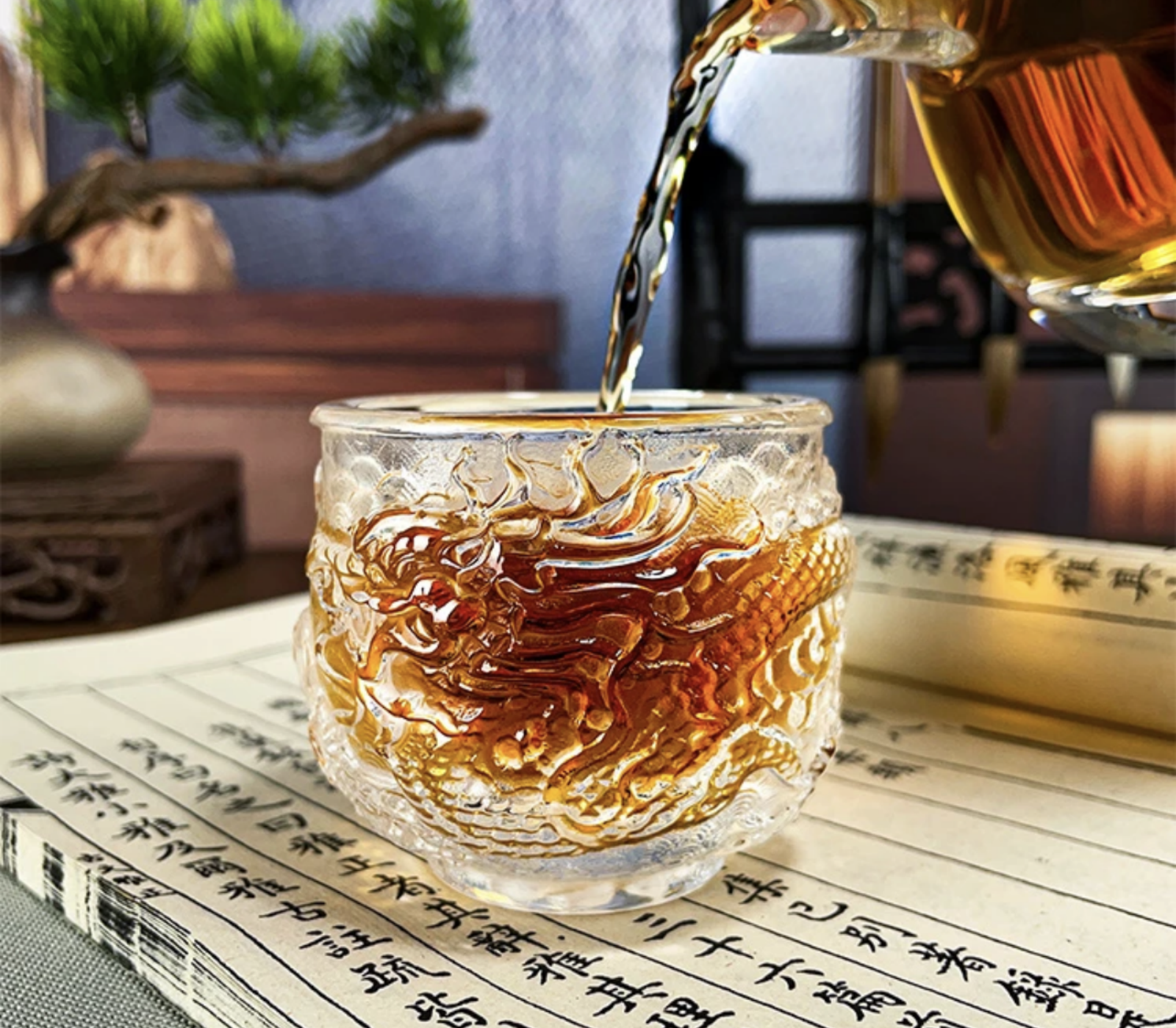 Crystal Glass - Handmade Dragon Pattern Lotus Crystal Cup