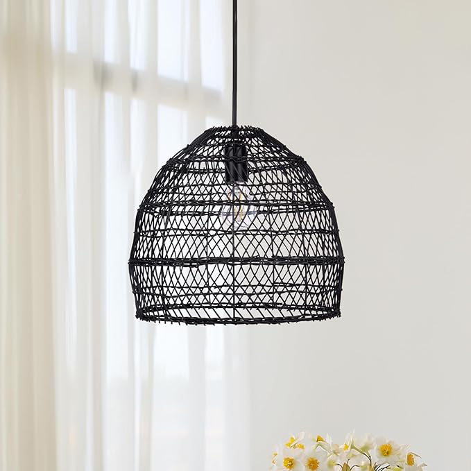  Light Rattan Ceiling Light Wicker Pendant Lighting Lampshade Basket Ceiling Hanging Lamp for Dining Room Bedroom-Crystaltells