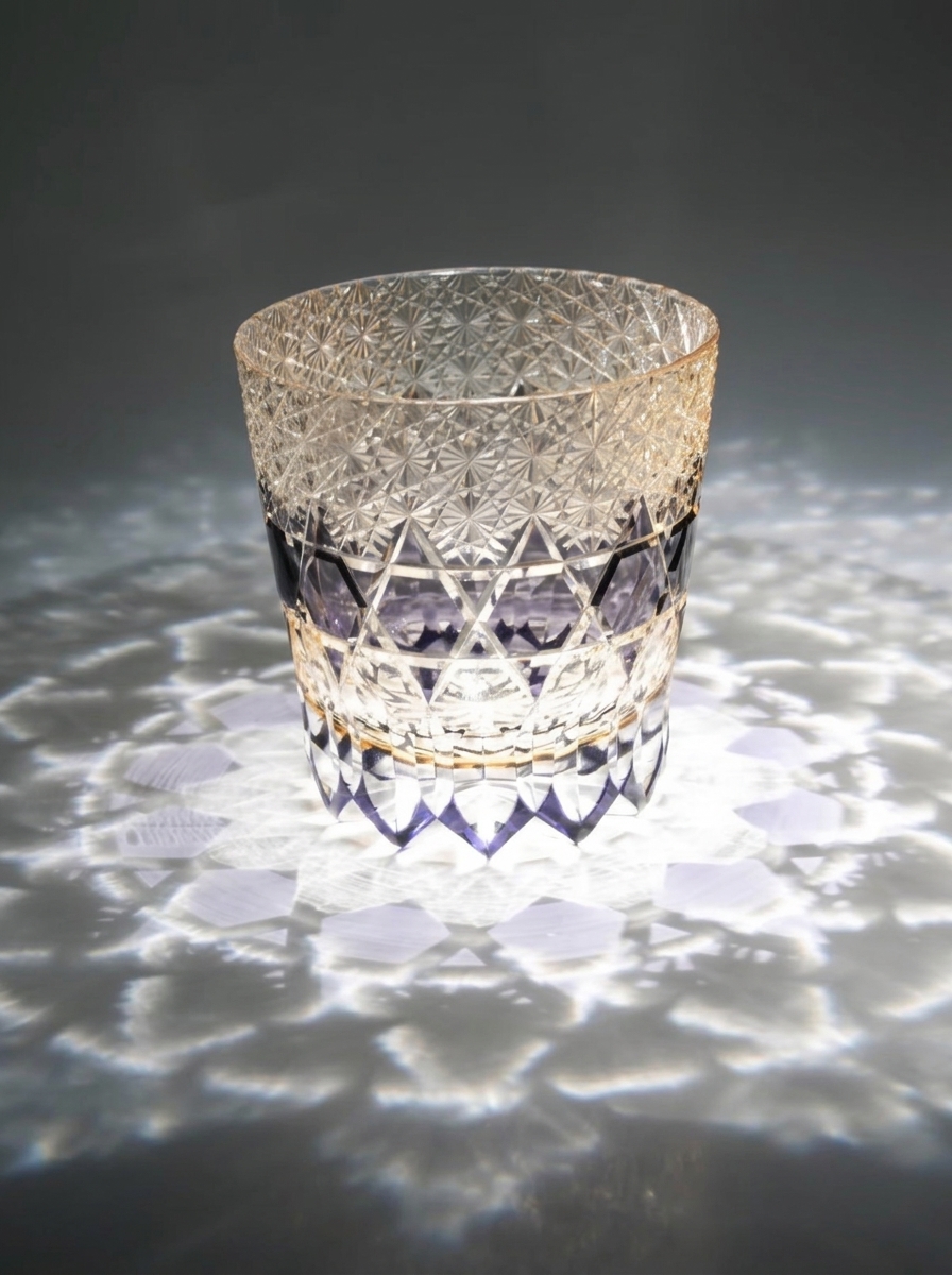 Premium Edo Kiriko Rocks Glass in Amethyst – Handcrafted Japanese Artisan Gift