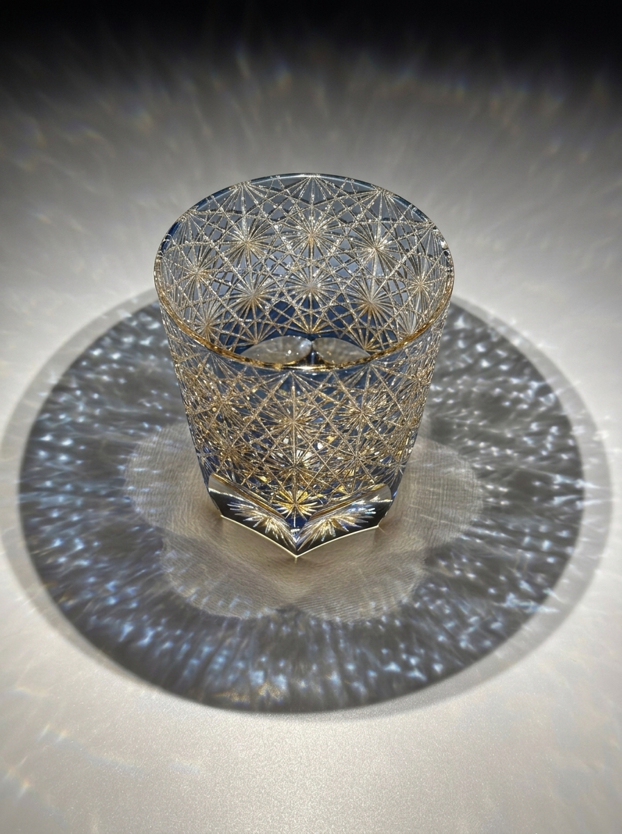 Premium Edo Kiriko Crystal Tumbler – Deep-Cut "Blue Daisy" Whiskey Tasting Glass