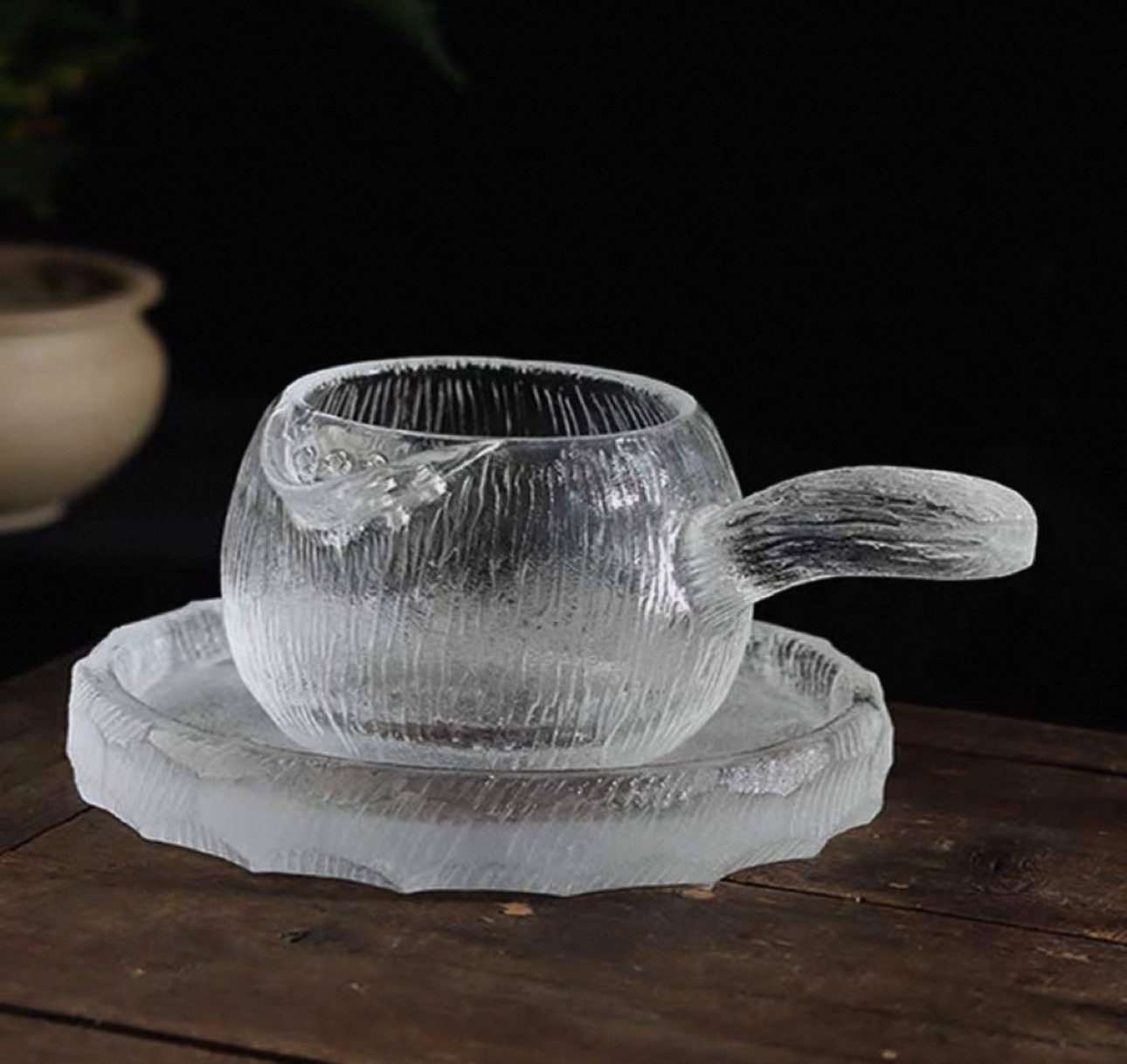 Natural Raw Crystal Teapot and Matching Tea Tray Set - Hand-Carved Clear Quartz Healing Stone Tea Service