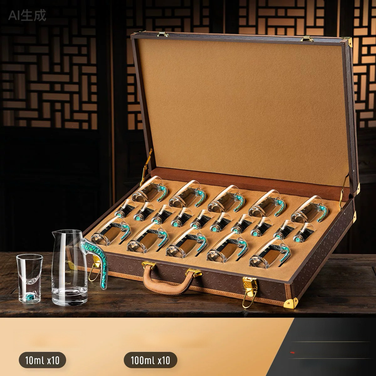 Premium Turquoise Crystal Wine Glass Set — Comes with Elegant Leather Case