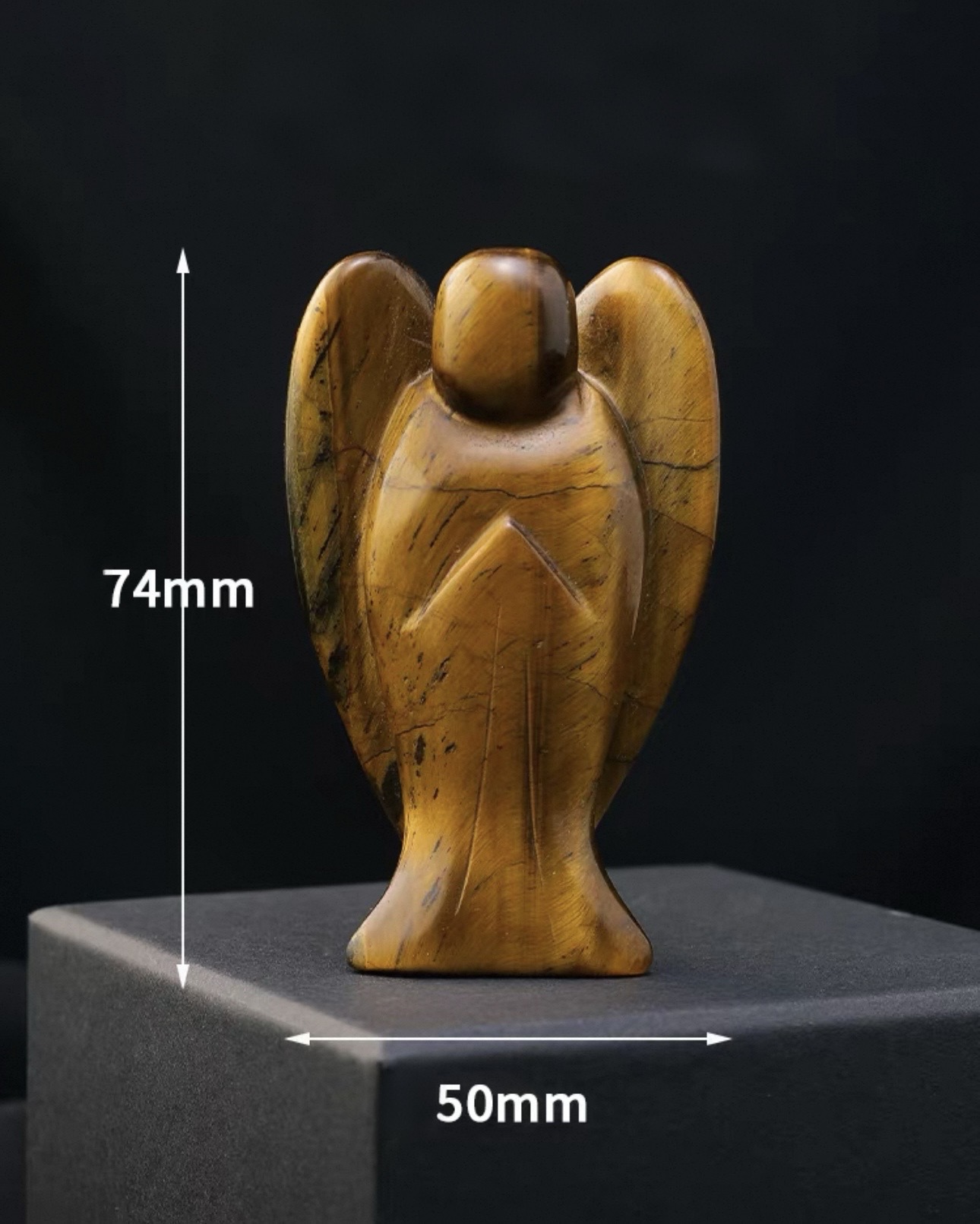 Natural Crystal Angel Sculpture – Hand-Carved Gemstone Figurine (Tiger's Eye Gem)