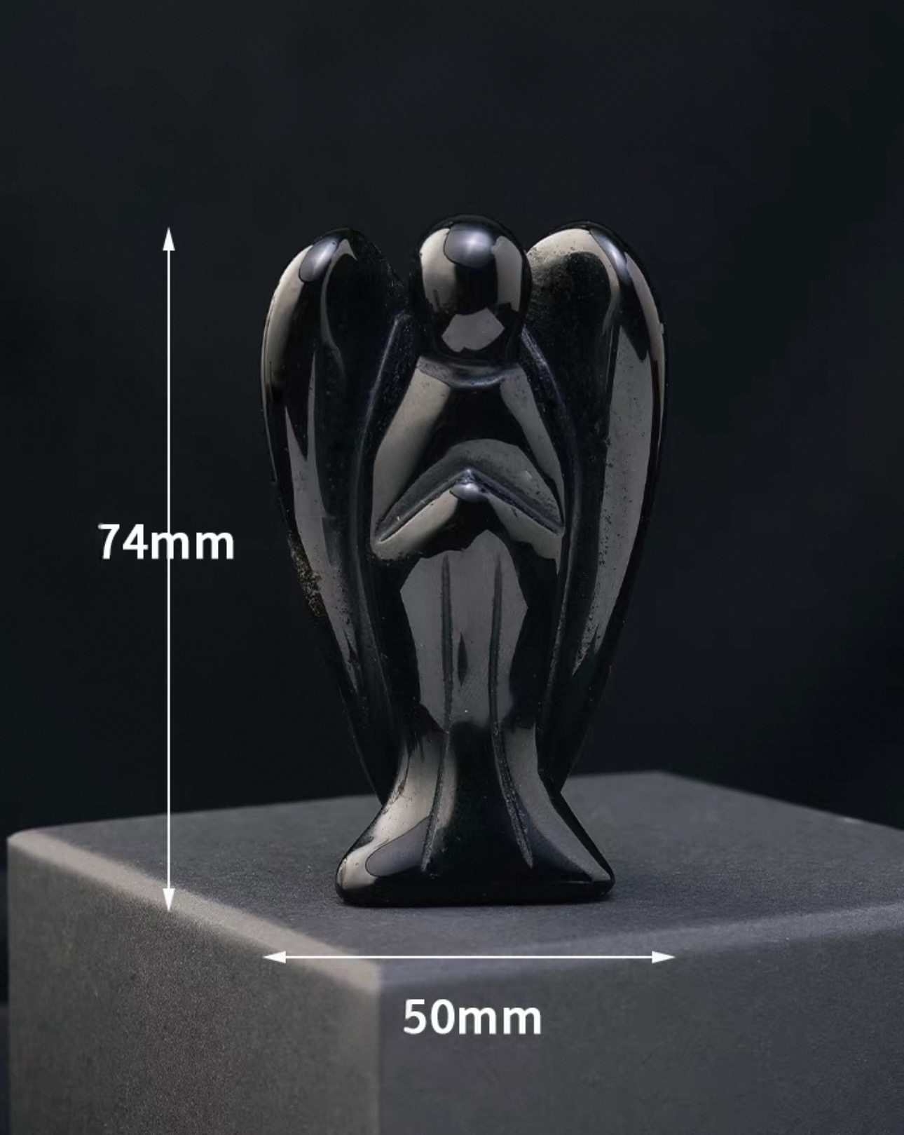 Natural Crystal Angel Sculpture – Hand-Carved Gemstone Figurine (Obsidian)