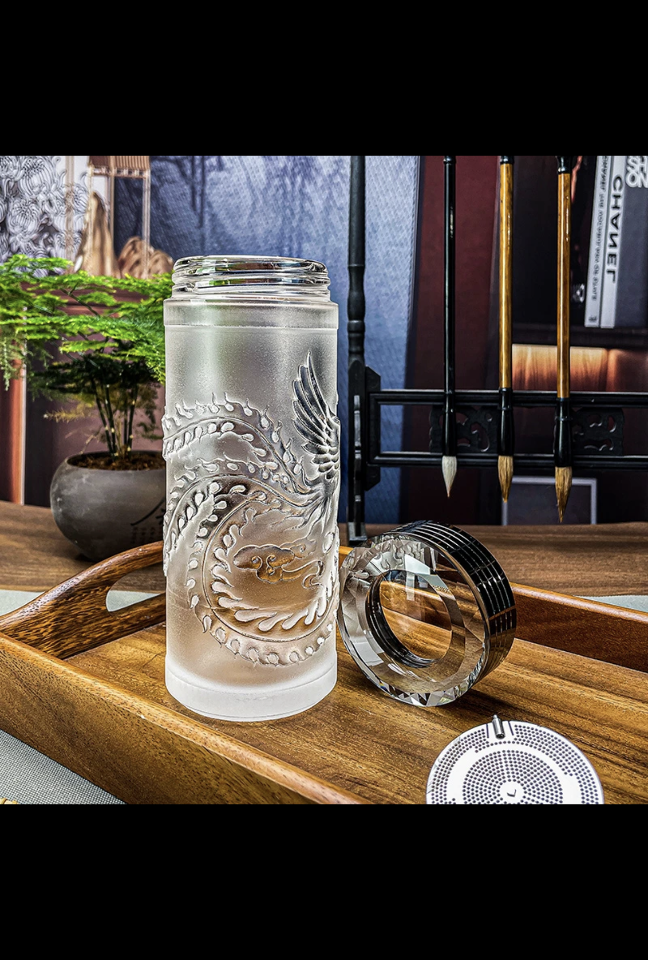 Crystaltells Handmade Natural Quartz Crystal Glass Hand Carved Dragon/Phoenix 300ml 400ml Gift Package-Crystaltells