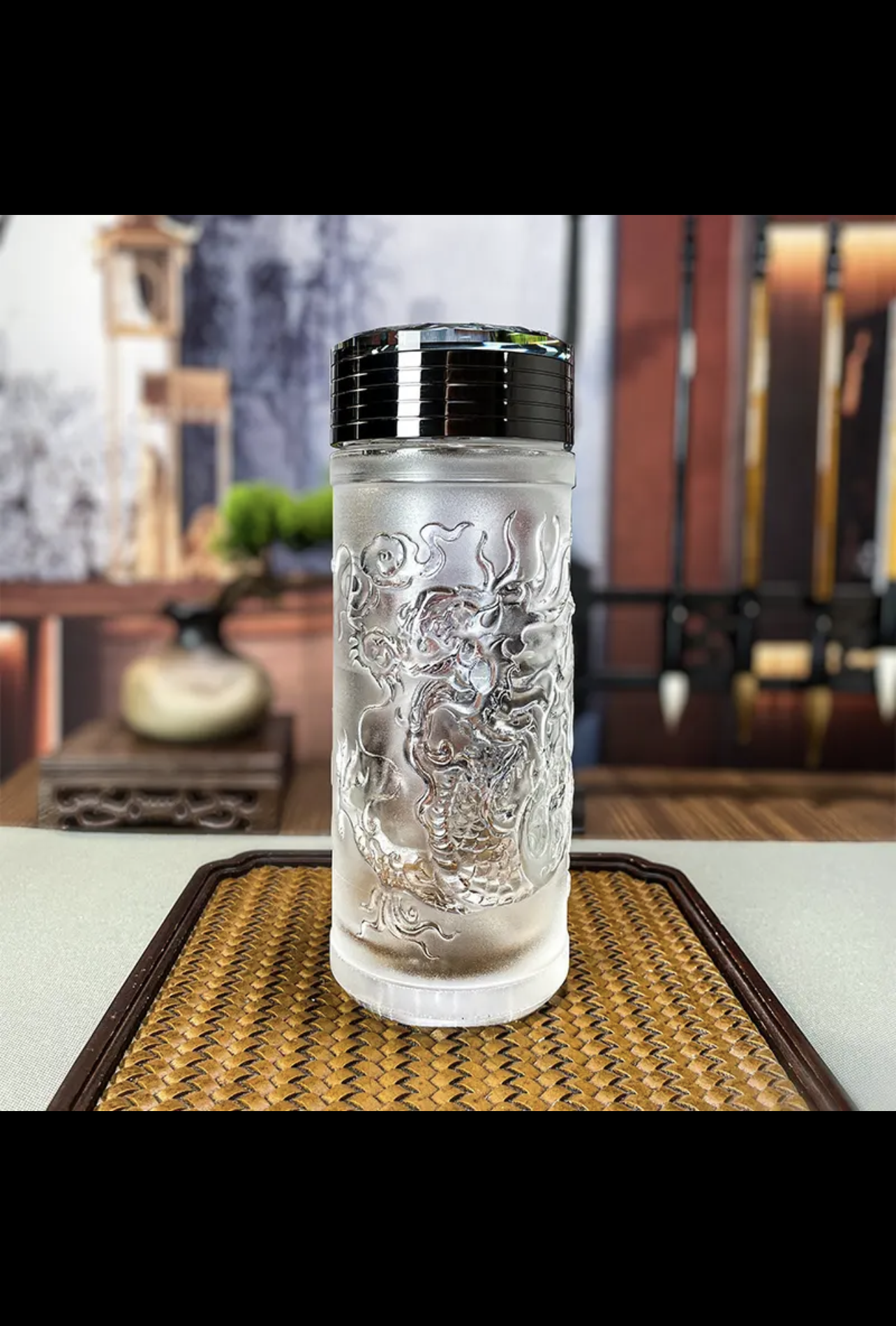 Crystaltells Handmade Natural Quartz Crystal Glass Hand Carved Dragon/Phoenix 300ml 400ml Gift Package-Crystaltells